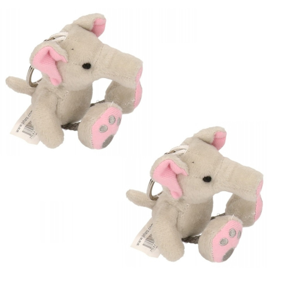 2x stuks olifanten knuffels sleutelhangers 10 cm