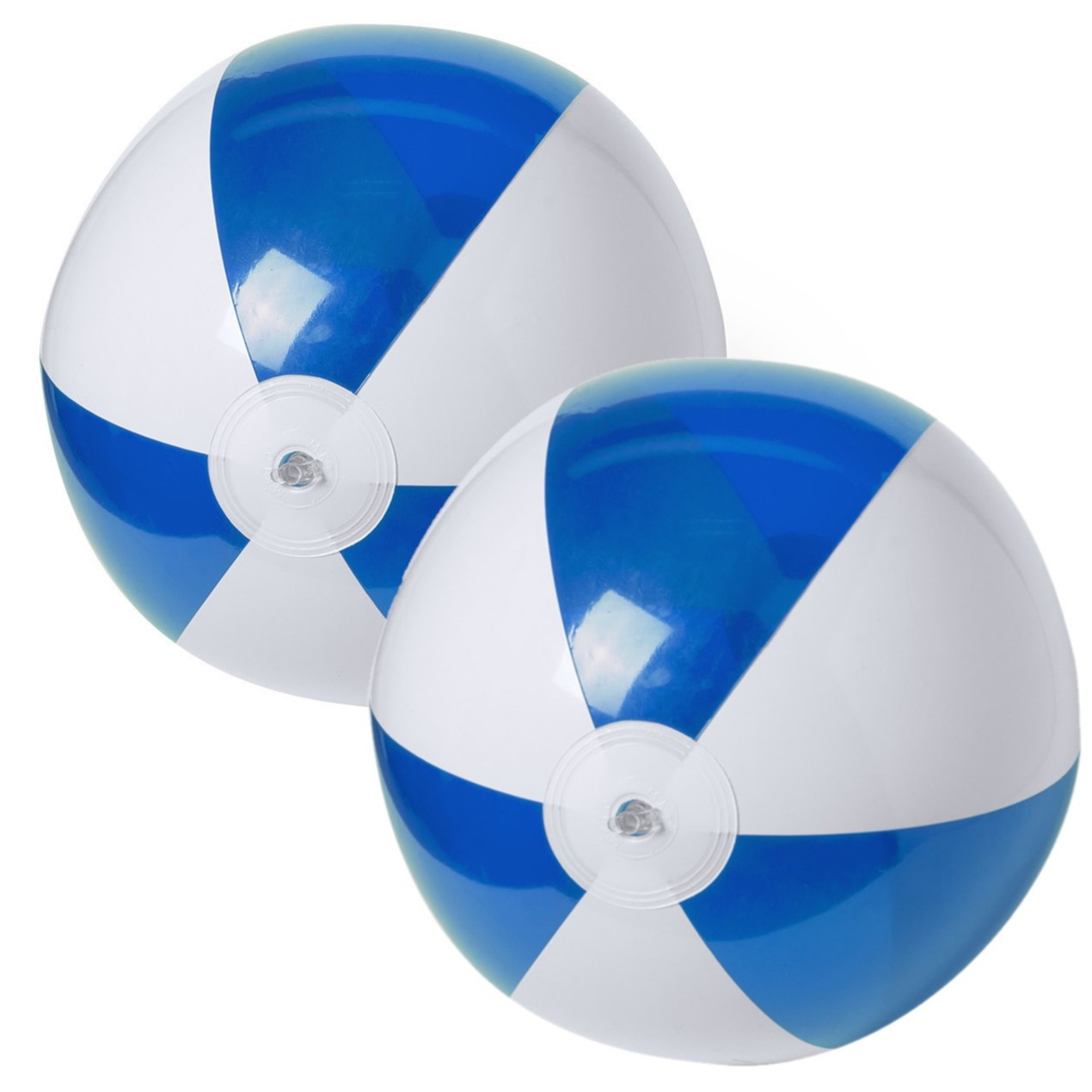 2x stuks opblaasbare strandballen plastic blauw-wit 28 cm