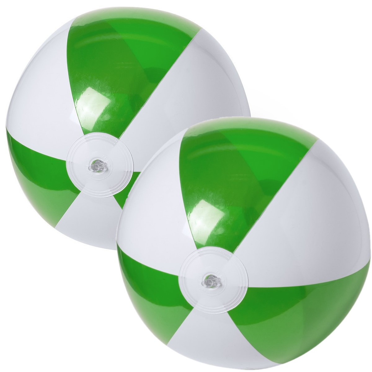2x stuks opblaasbare strandballen plastic groen-wit 28 cm