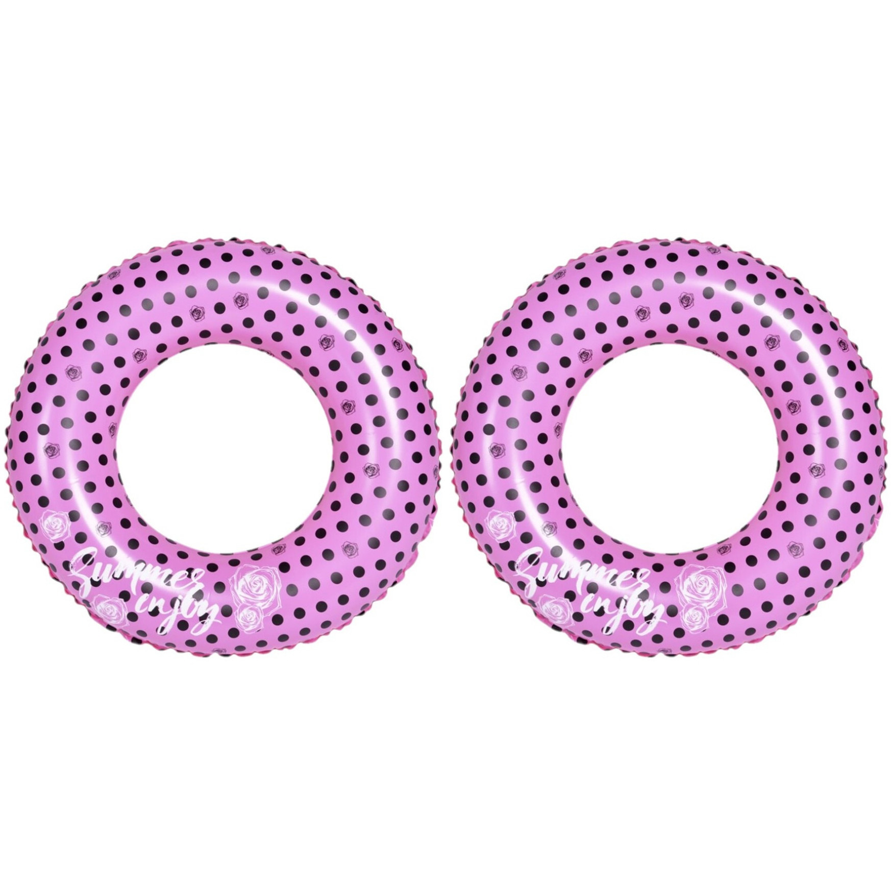 2x stuks opblaasbare zwembad banden-ringen roze 90 cm