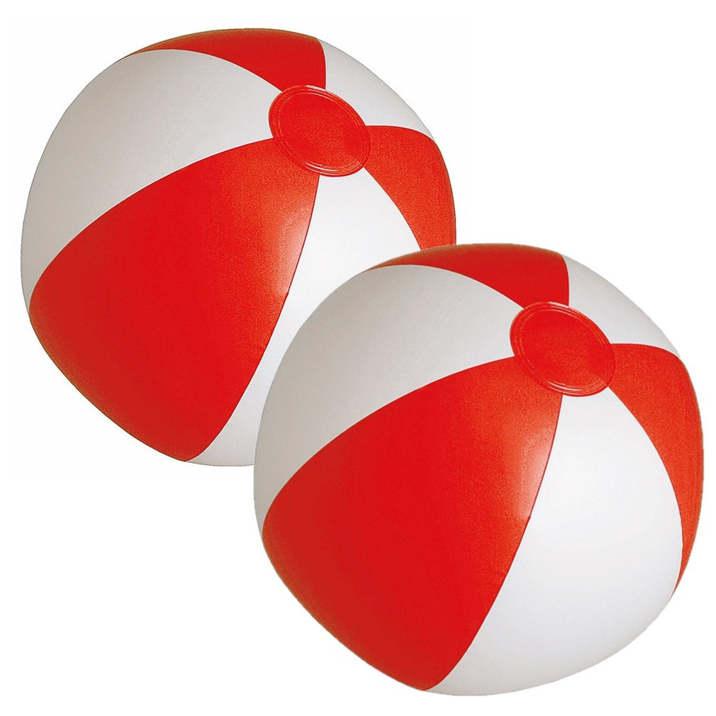 2x stuks opblaasbare zwembad strandballen plastic rood-wit 28 cm