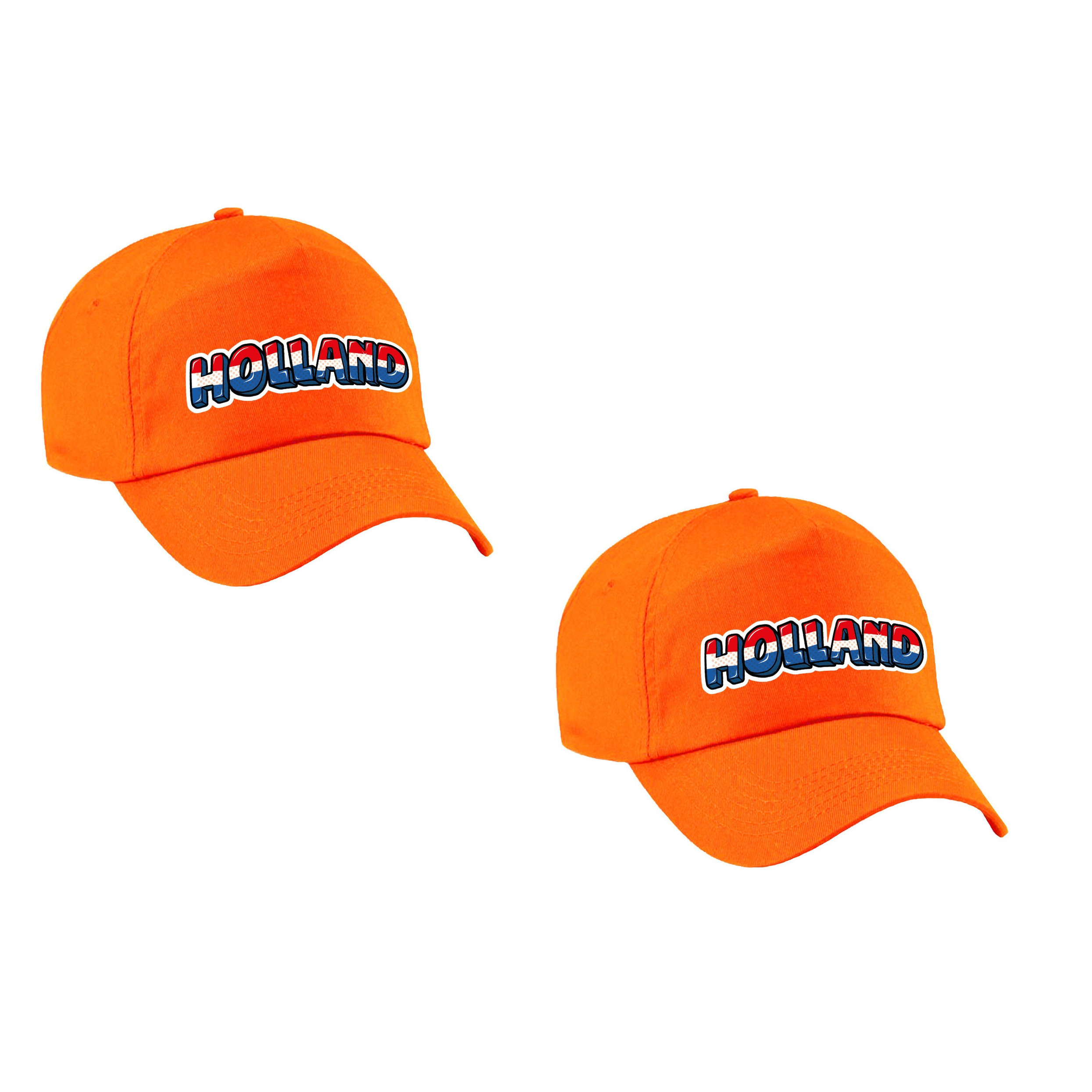 2x stuks oranje Holland supporter pet - cap met Nederlandse vlag - EK - WK voor kinderen