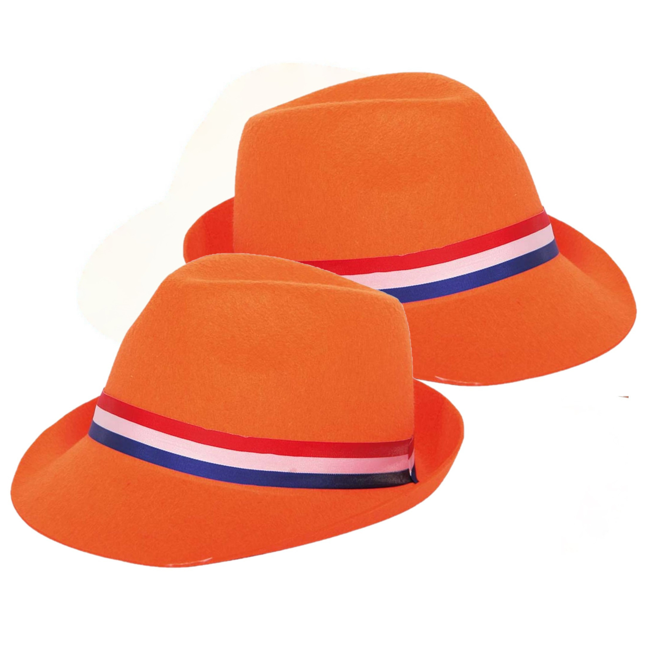 2x stuks oranje verkleedhoed / Trilby hoed voor volwassenen - Koningsdag / oranje supporters