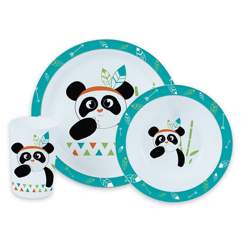 2x stuks panda thema plastic kinderservies set 3-delig bord-kom-beker