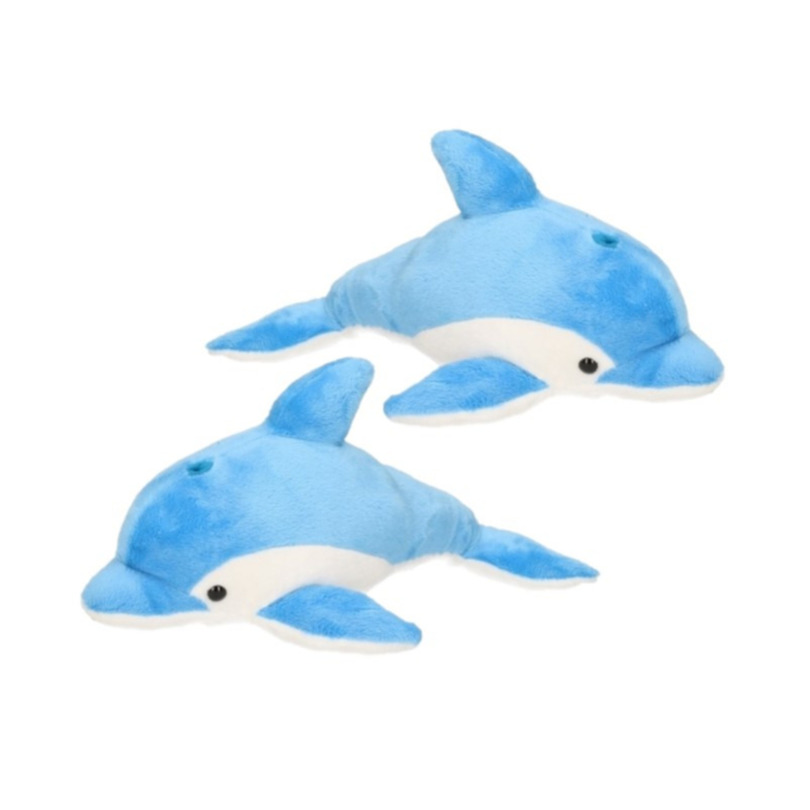2x stuks pluche blauwe dolfijn knuffel 33 cm
