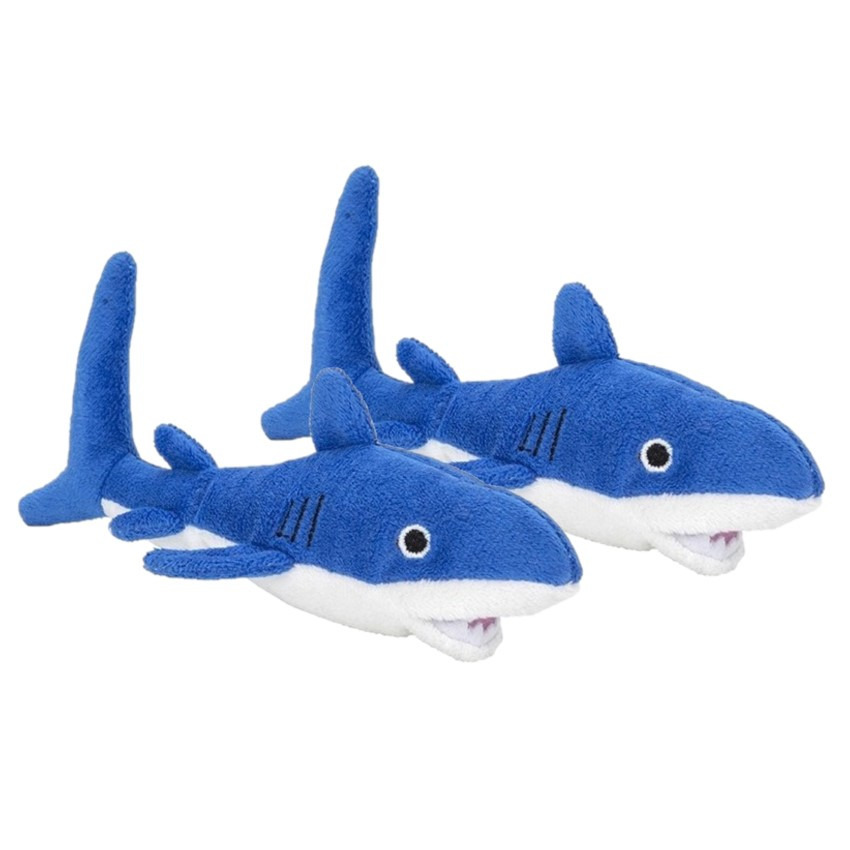 2x stuks pluche blauwe haai knuffel 13 cm baby speelgoed