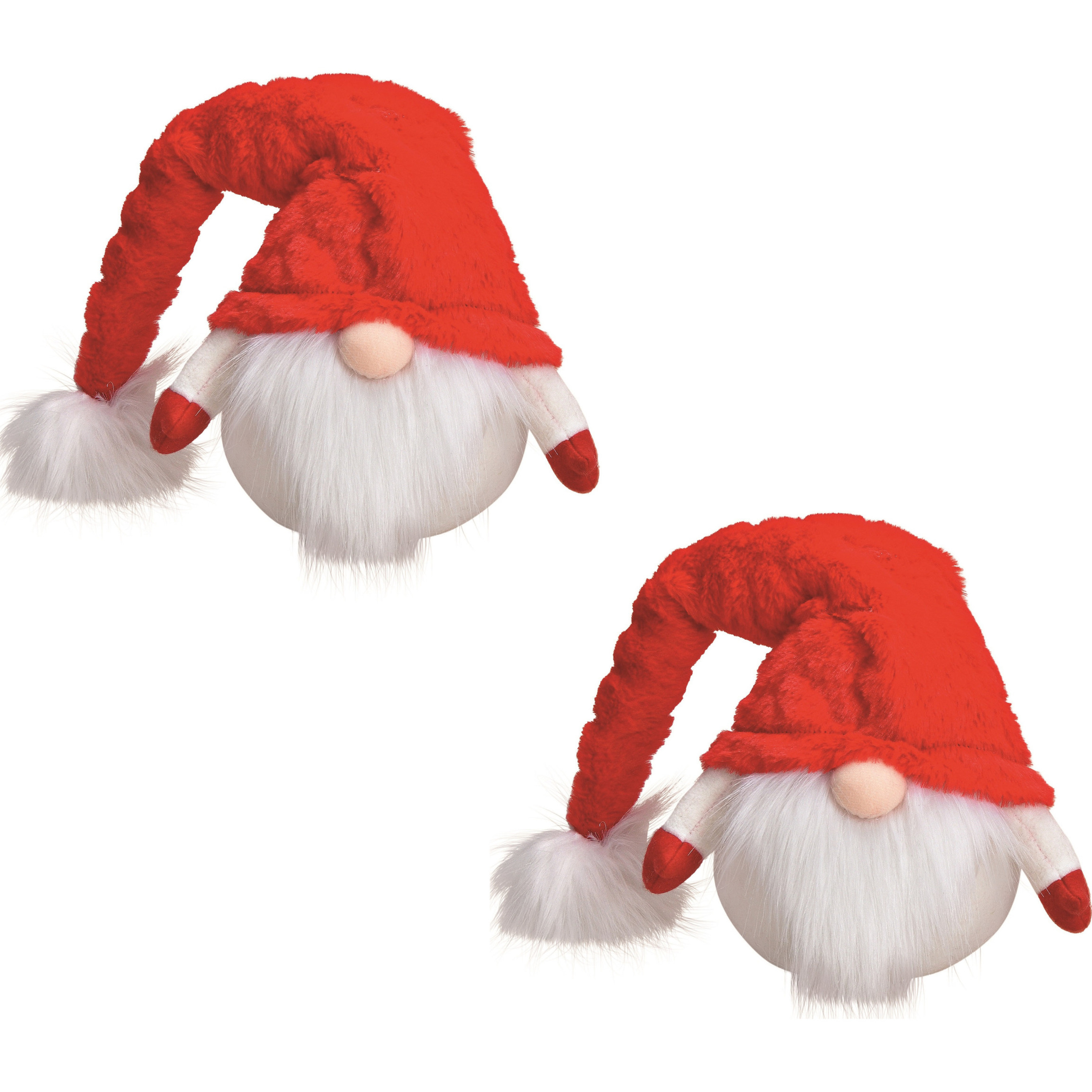 2x stuks pluche gnome-dwerg decoratie poppen-knuffels rood 25 x 15 cm