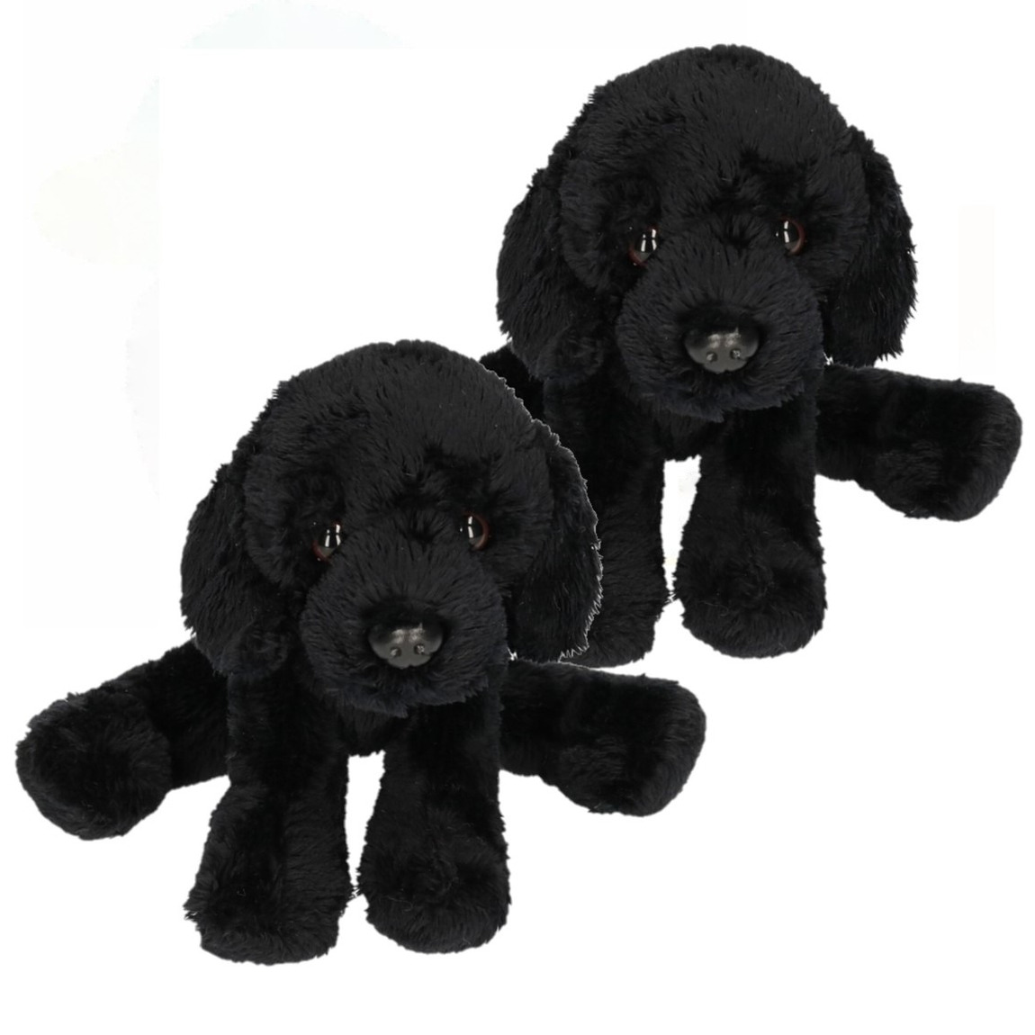 2x stuks pluche Labrador knuffel hond zwart 12 cm