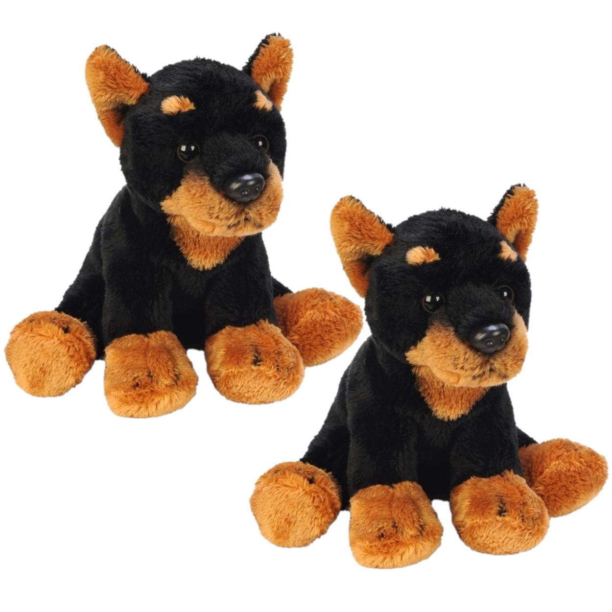 2x stuks pluche zwart-bruine doberman honden knuffel 13 cm speelgoed