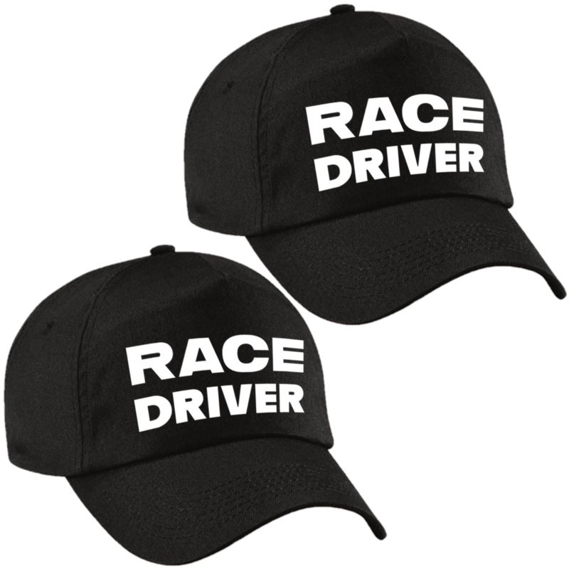 2x stuks race driver - auto coureur verkleed pet zwart voor volwassenen