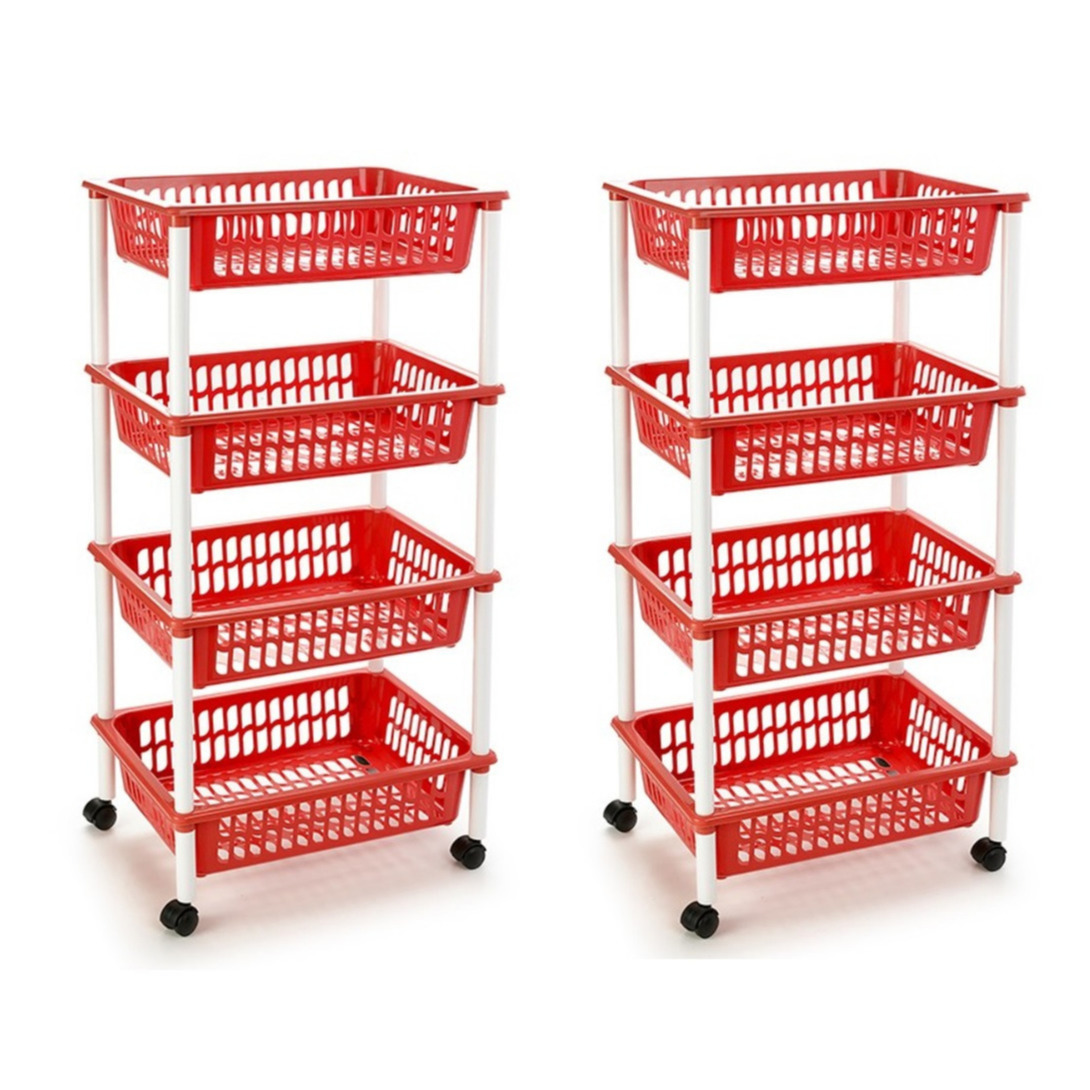 2x stuks rode opberg trolley-roltafel met 4 manden 85 cm