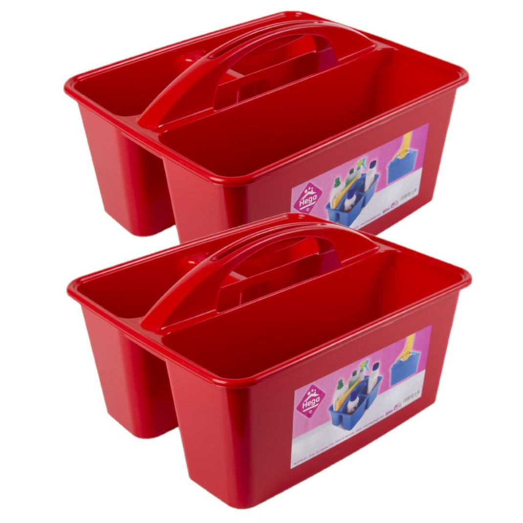 2x stuks rode opbergbox-opbergdoos mand met handvat 6 liter kunststof