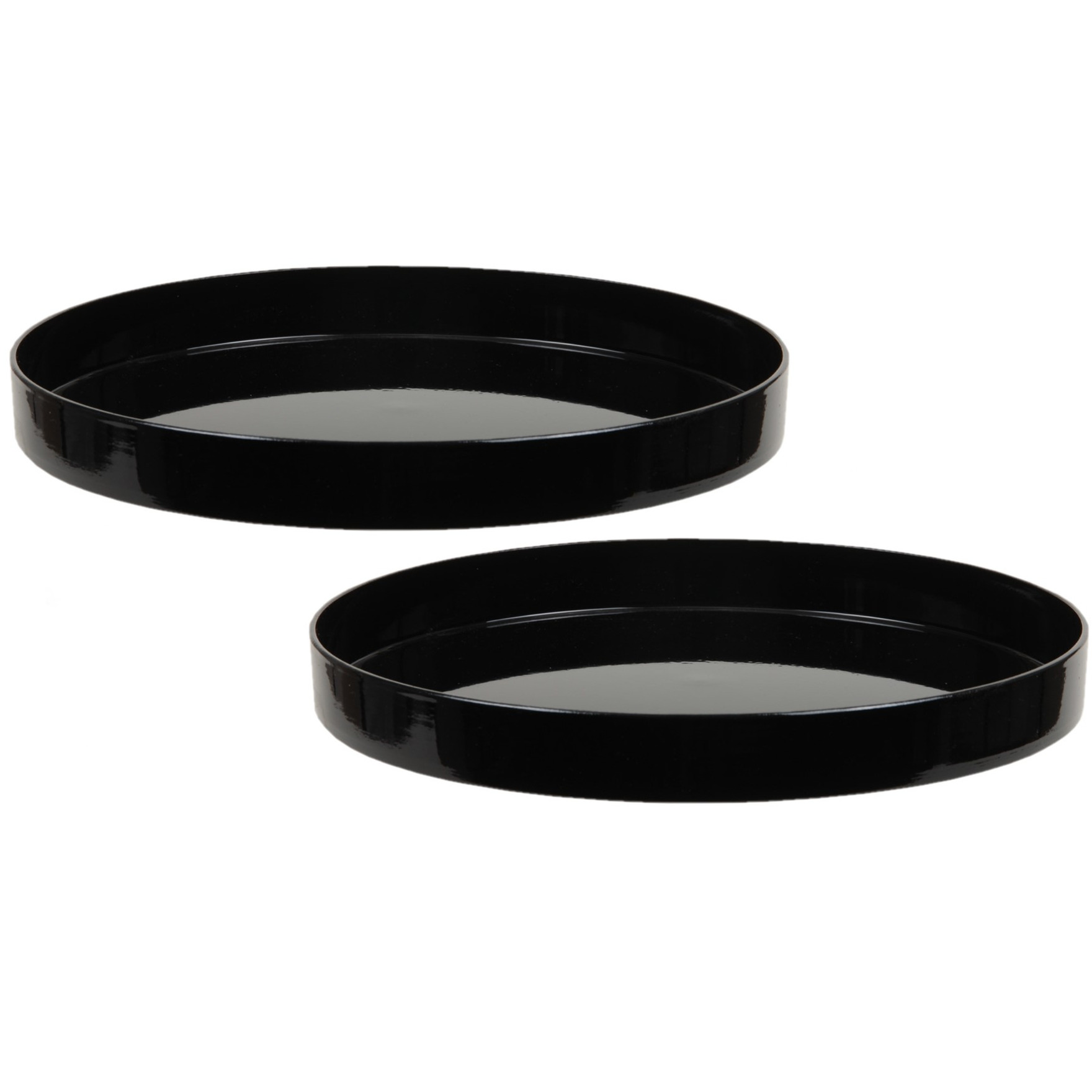 Merkloos 2x stuks ronde kunststof dienbladen/kaarsenplateaus zwart D27 cm -