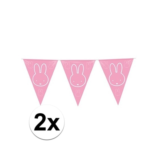 2x stuks roze Nijntje vlaggenlijnen geboorte meisje