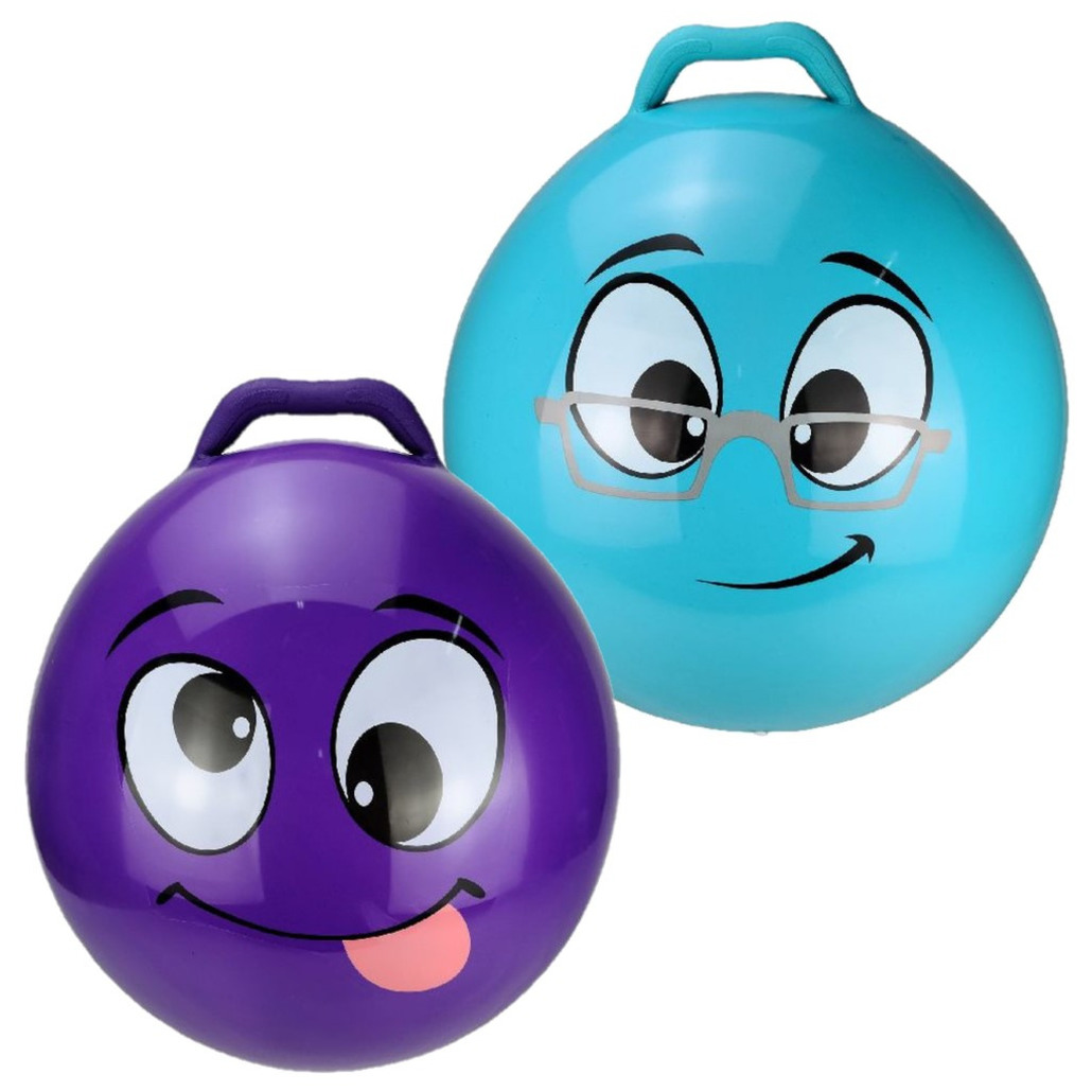 2x stuks skippyballen smiley voor kinderen paars-blauw 55 cm