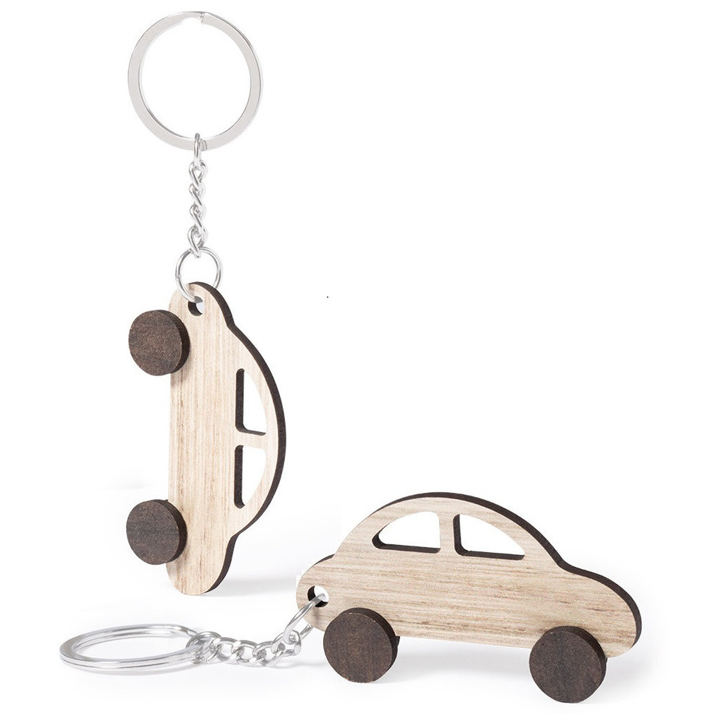 2x stuks sleutelhanger met auto hout 4x7 cm autosleutel hanger