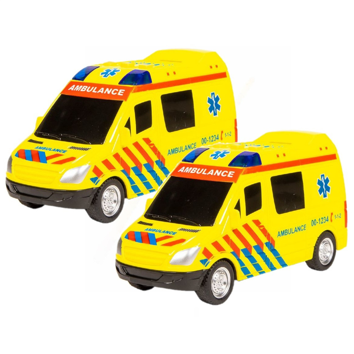 2x stuks speelgoed ambulance 18 cm met licht en geluid
