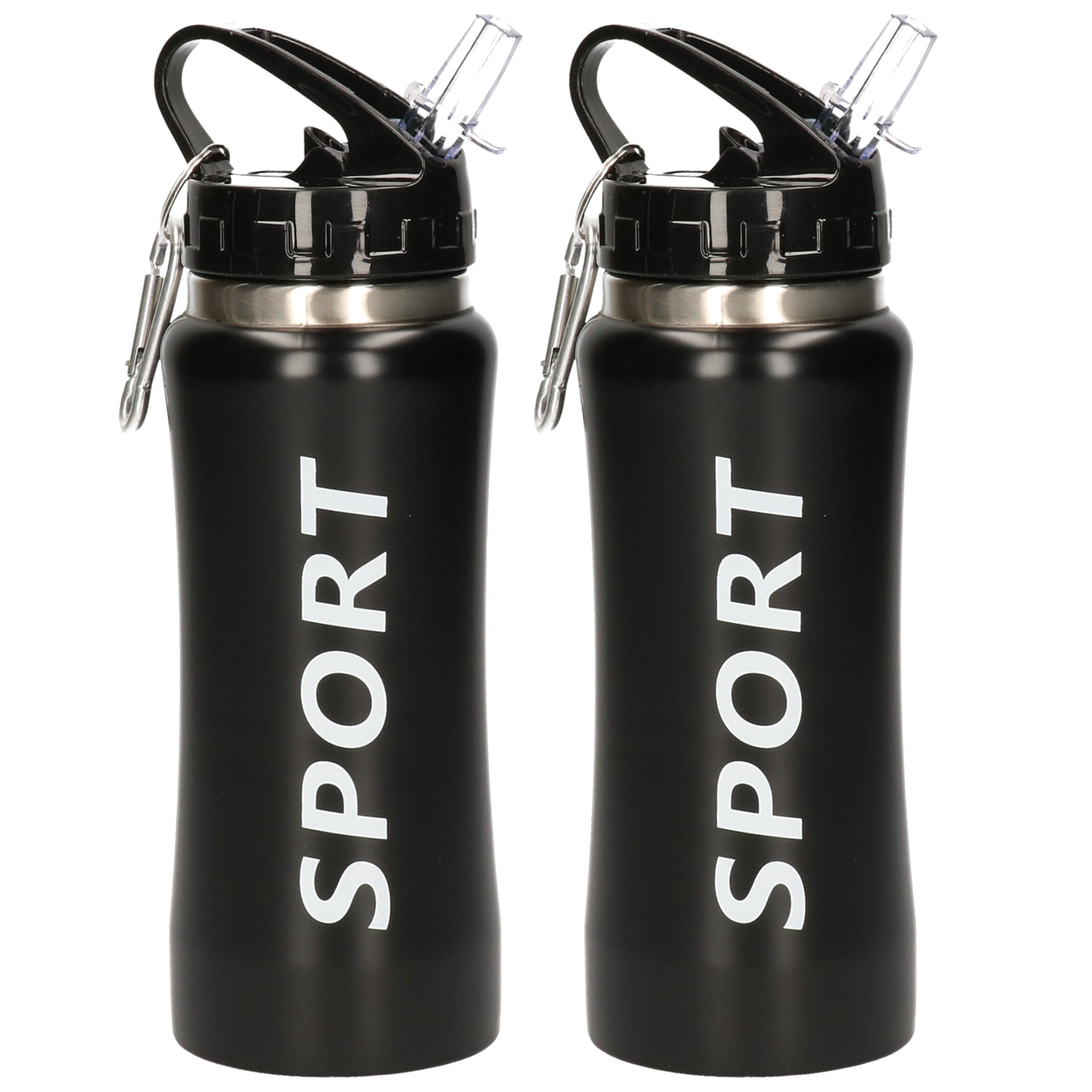 Afbeelding van 2x stuks sport bidon drinkfles/waterfles Sport print zwart 420 Ml