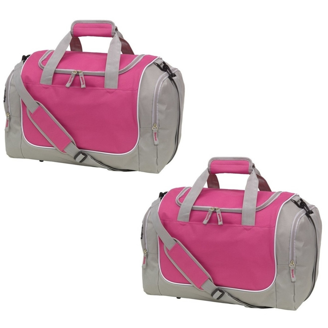 2x stuks sporttas-reistas grijs-roze met schoenenvak 38 liter