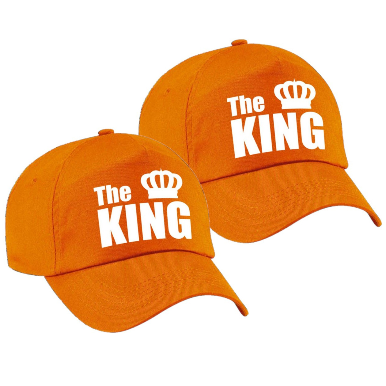 2x stuks the King pet - cap oranje met witte letters en kroon heren