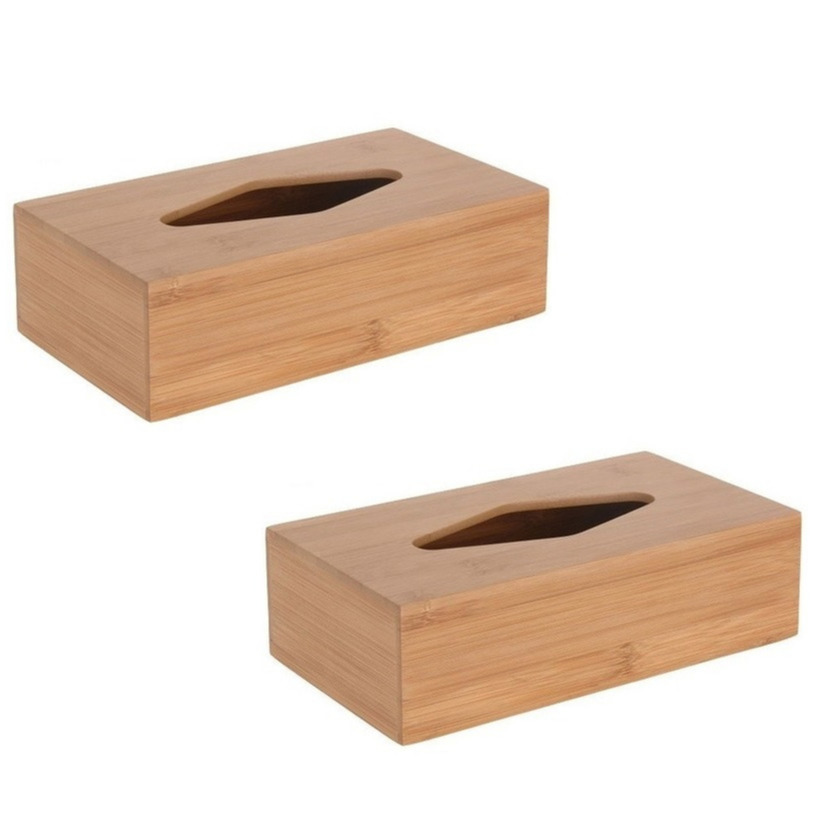 2x stuks tissuebox-tissuedoos van bamboe hout B10 x H9 x L23 cm