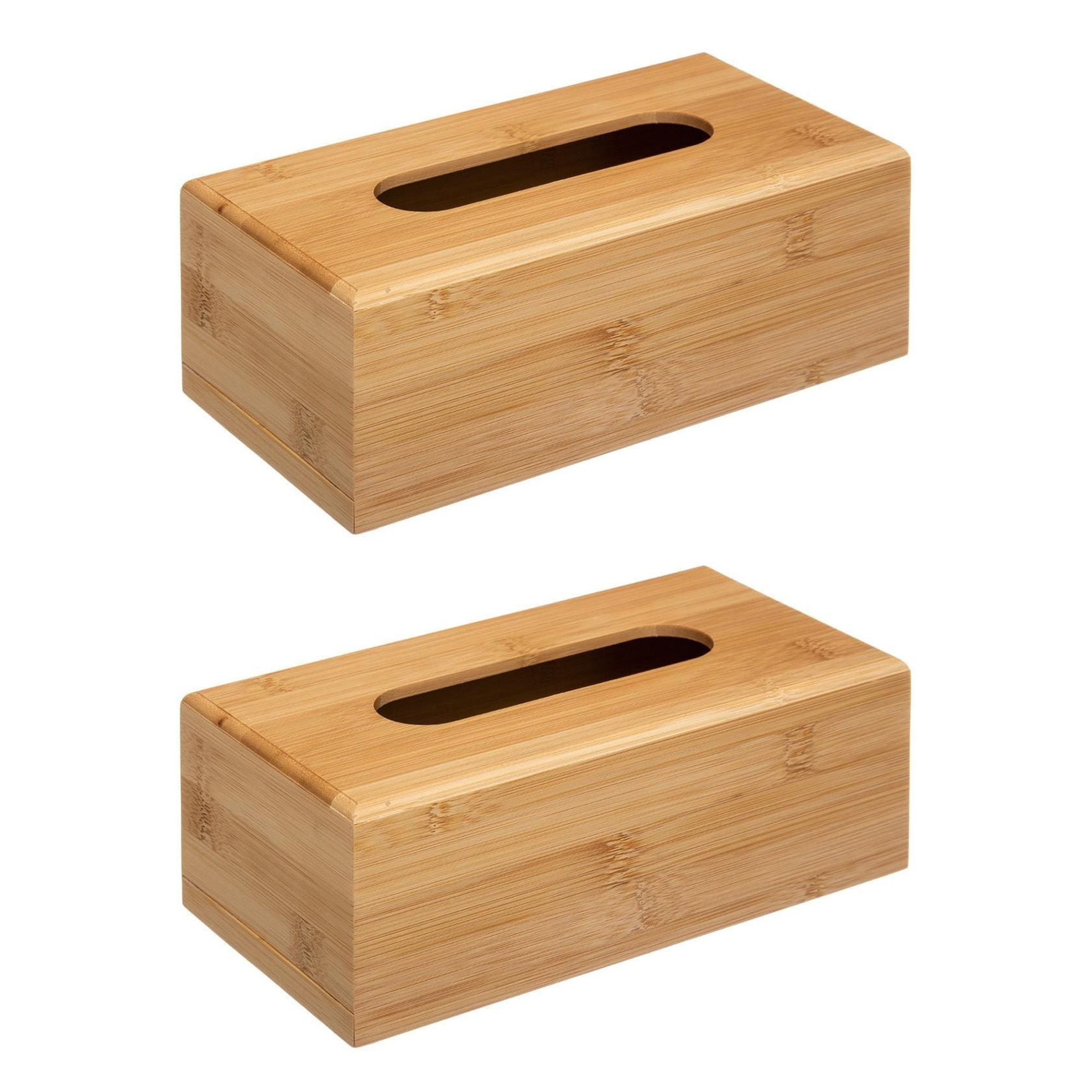 2x stuks tissuedoos-tissuebox bruin 25 x 13 x 8,5 cm van bamboe hout