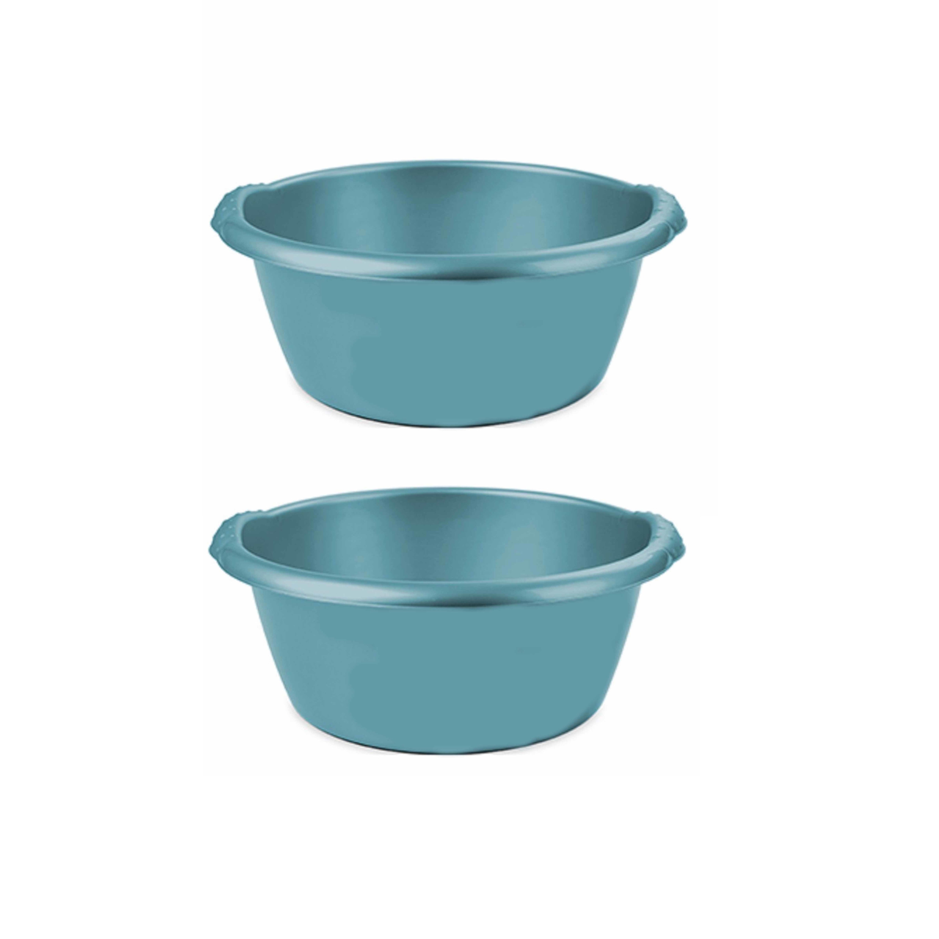 2x stuks turquoise blauwe afwasbak-afwasteil rond 15 liter 42 cm