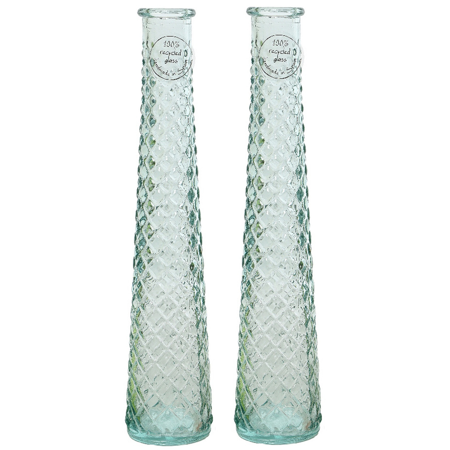 2x stuks vazen-bloemenvazen gerecycled glas D7 x H32 cm transparant