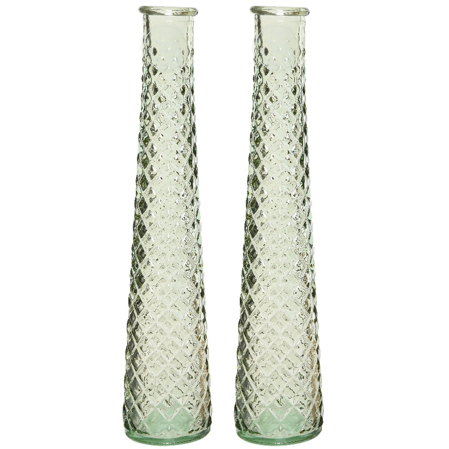 2x stuks vazen-bloemenvazen van gerecycled glas D7 x H32 cm beige