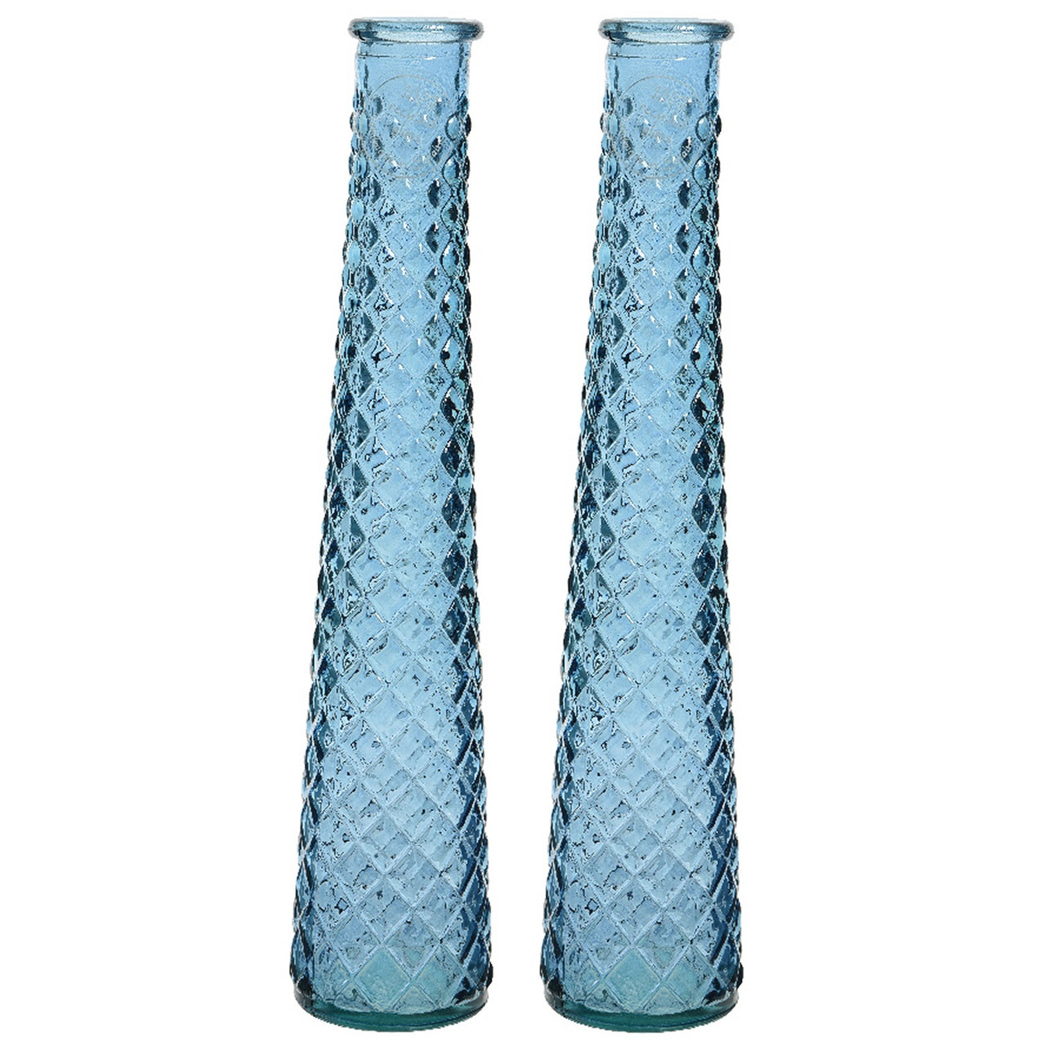 2x stuks vazen-bloemenvazen van gerecycled glas D7 x H32 cm blauw