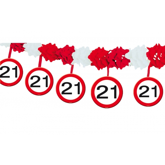 2x stuks verkeersborden verjaardag feest slingers 21 jaar van 4 meter