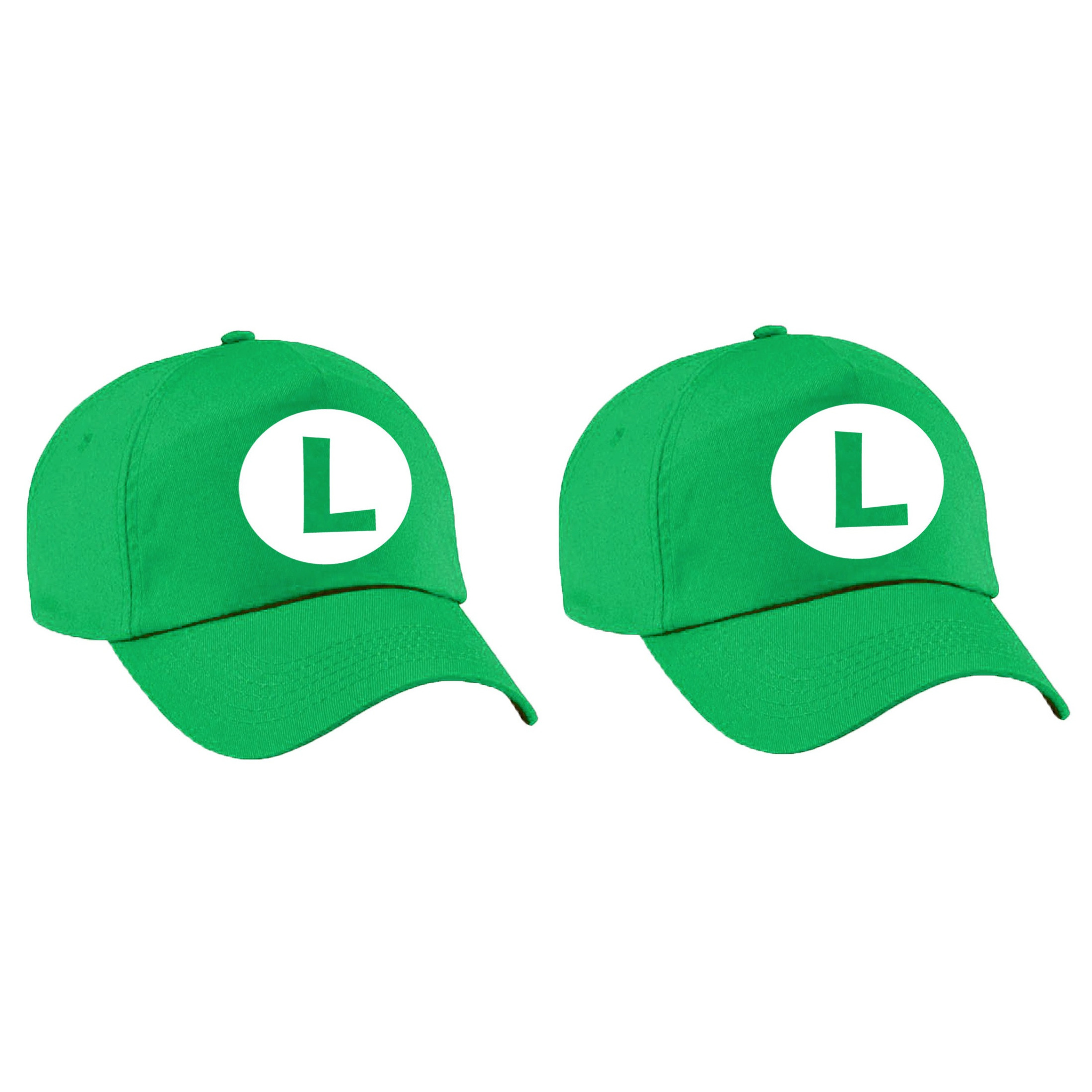2x stuks verkleed pet / carnaval pet Luigi groen voor volwassenen