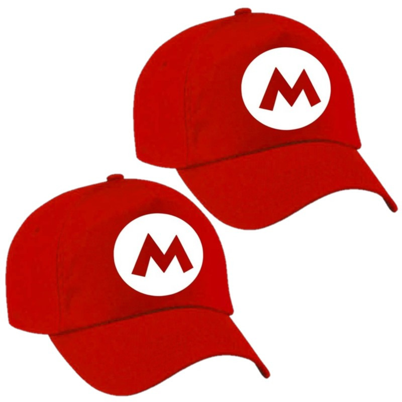 2x stuks verkleed petten - carnaval petten Mario rood voor kinderen