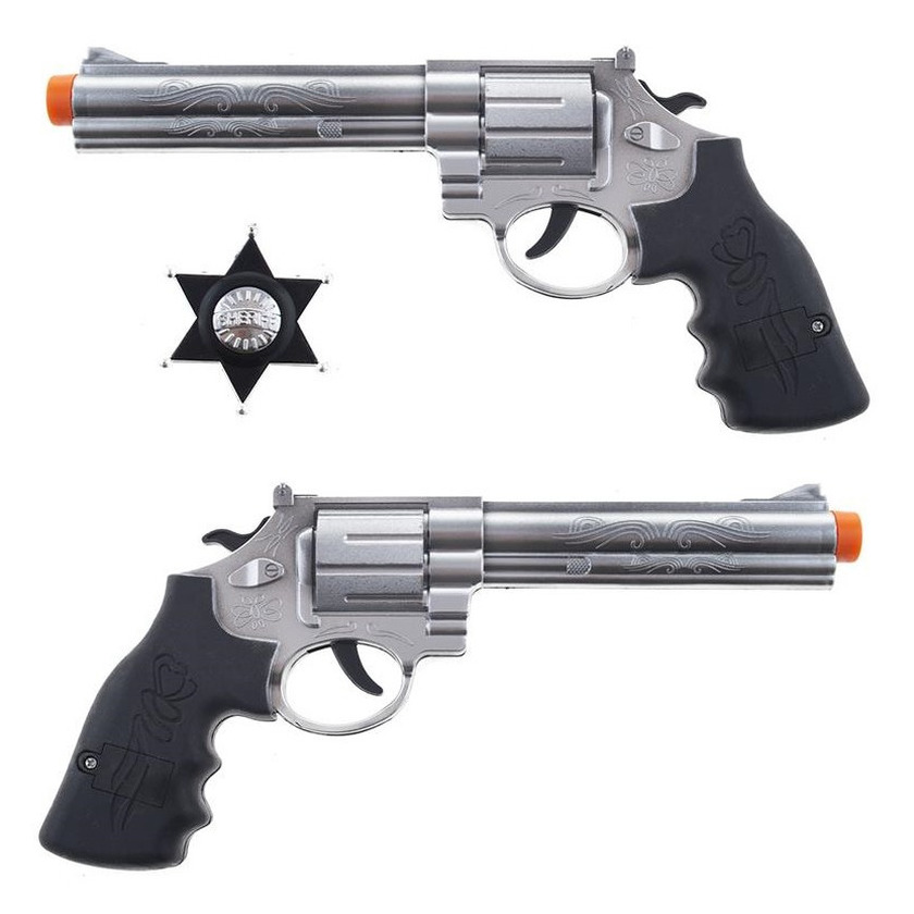 2x stuks verkleed speelgoed revolver-pistool met Sheriff ster kunststof