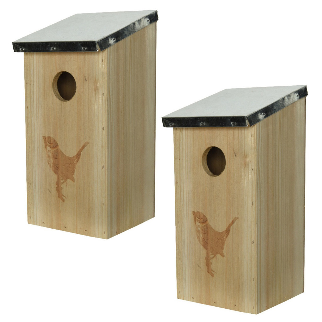 2x stuks vogelhuisjes-nestkastjes van vurenhout 12 x 13,5 x 26 cm