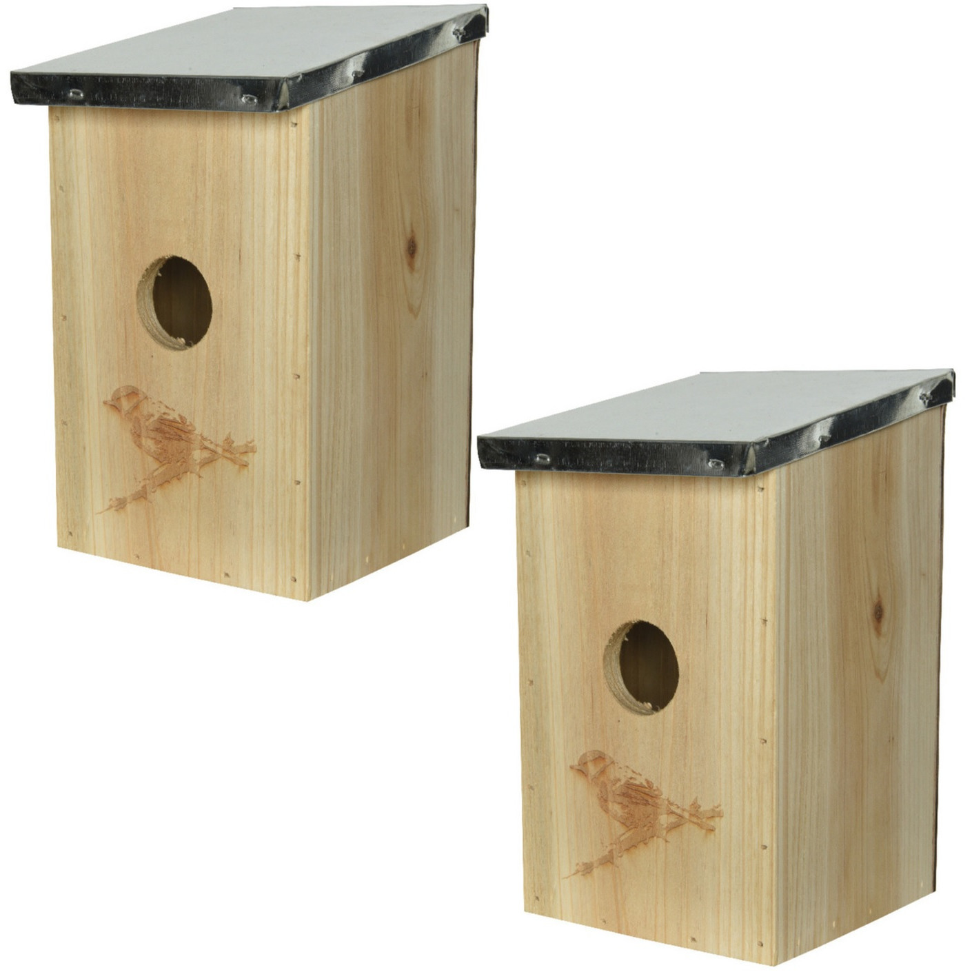 2x stuks vogelhuisjes-nestkastjes van vurenhout 12 x 14 x 21 cm