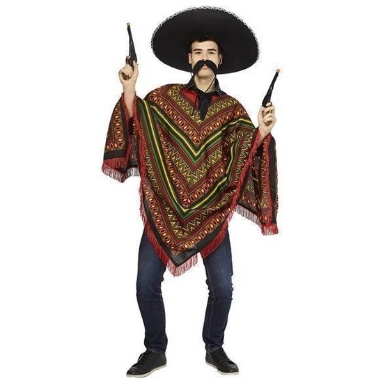 2x stuks voordelige Mexicaanse verkleedkleding poncho