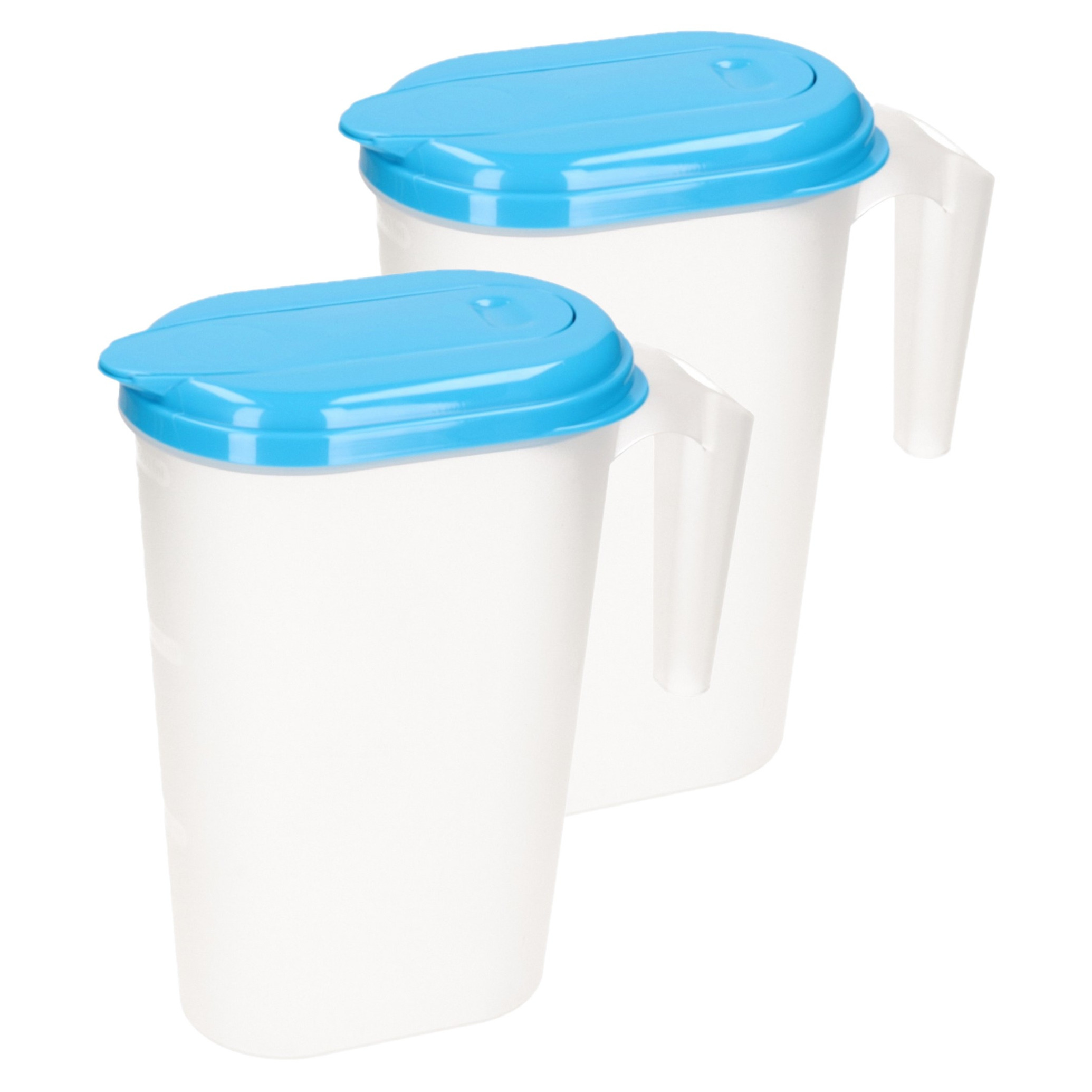 PlasticForte 2x stuks waterkan/sapkan transparant/blauw met deksel 1.6 liter kunststof -