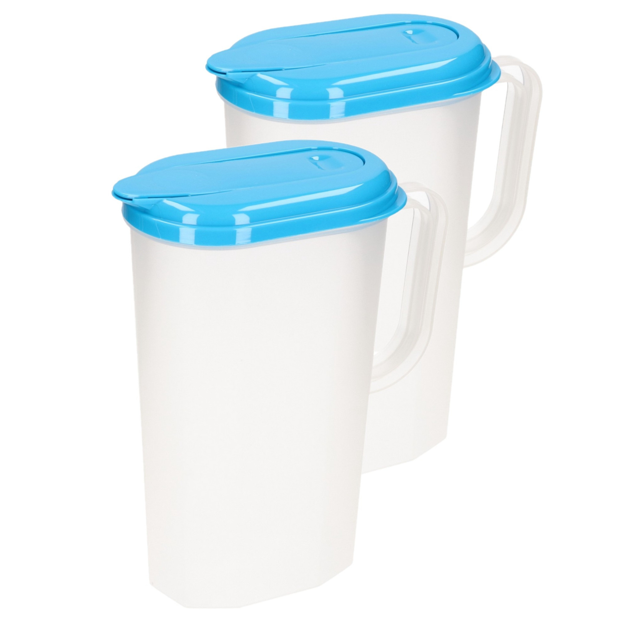 PlasticForte 2x stuks waterkan/sapkan transparant/blauw met deksel 2 liter kunststof -