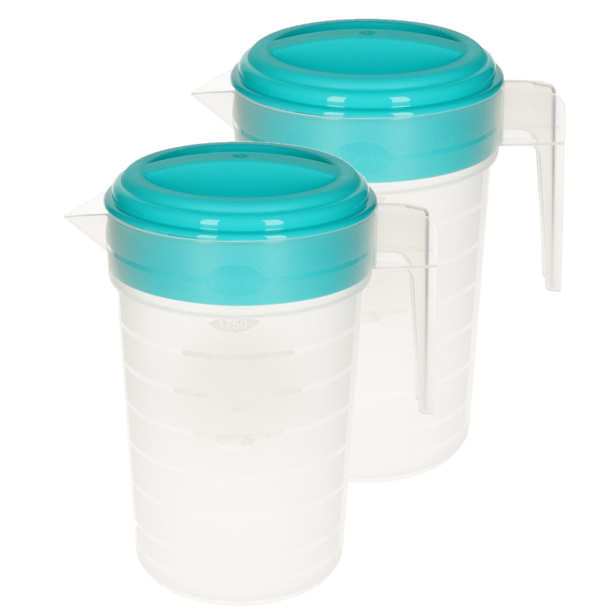 PlasticForte 2x stuks waterkan/sapkan transparant/blauw met deksel 2 liter kunststof -
