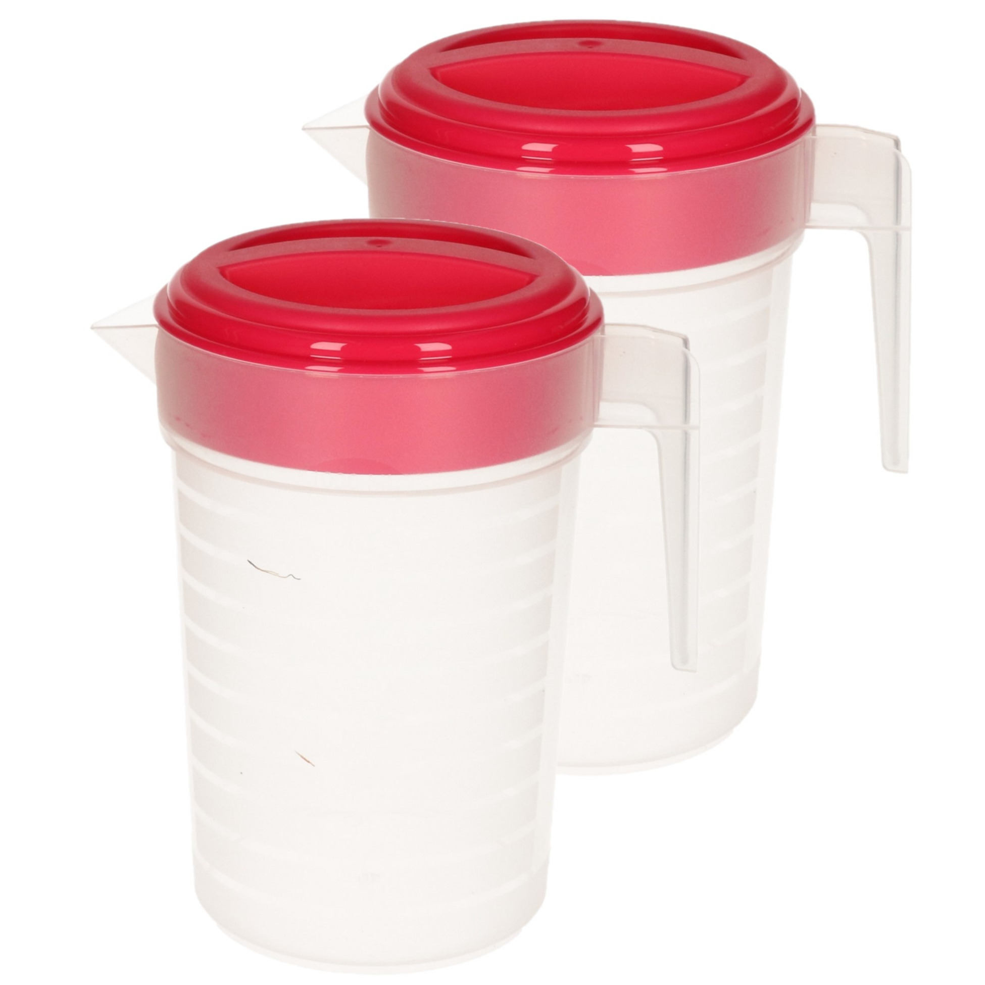PlasticForte 2x stuks waterkan/sapkan transparant/fuchsia roze met deksel 1 liter kunststof -