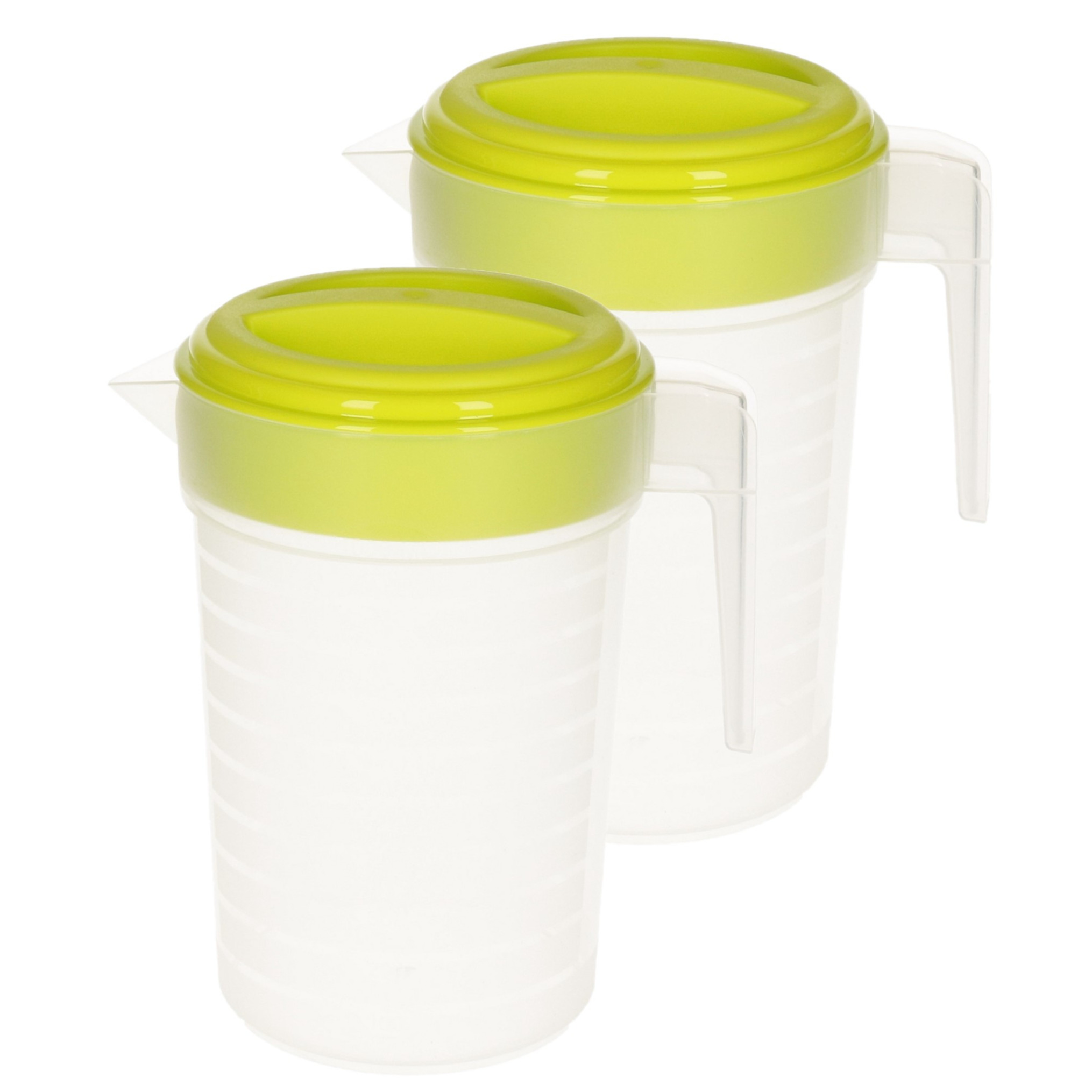 PlasticForte 2x stuks waterkan/sapkan transparant/groen met deksel 1 liter kunststof -