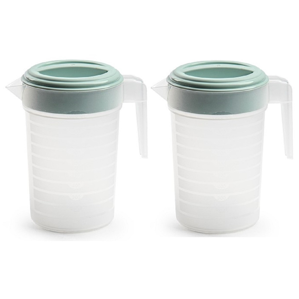 PlasticForte 2x stuks waterkan/sapkan transparant/mintgroen met deksel 1 liter kunststof -