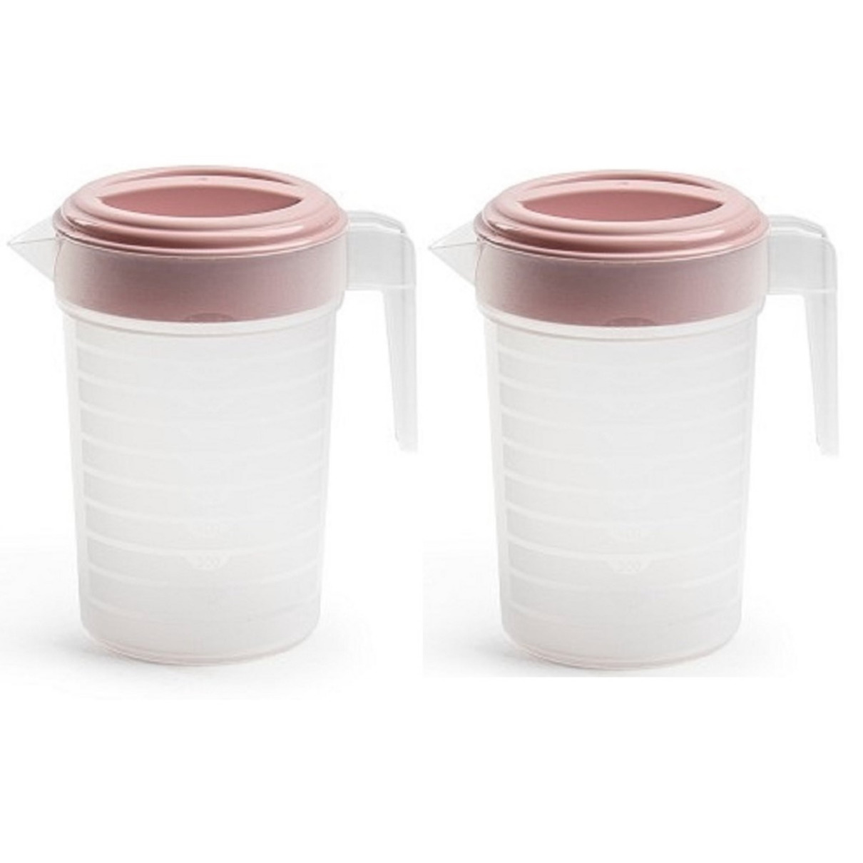 PlasticForte 2x stuks waterkan/sapkan transparant/roze met deksel 1 liter kunststof -