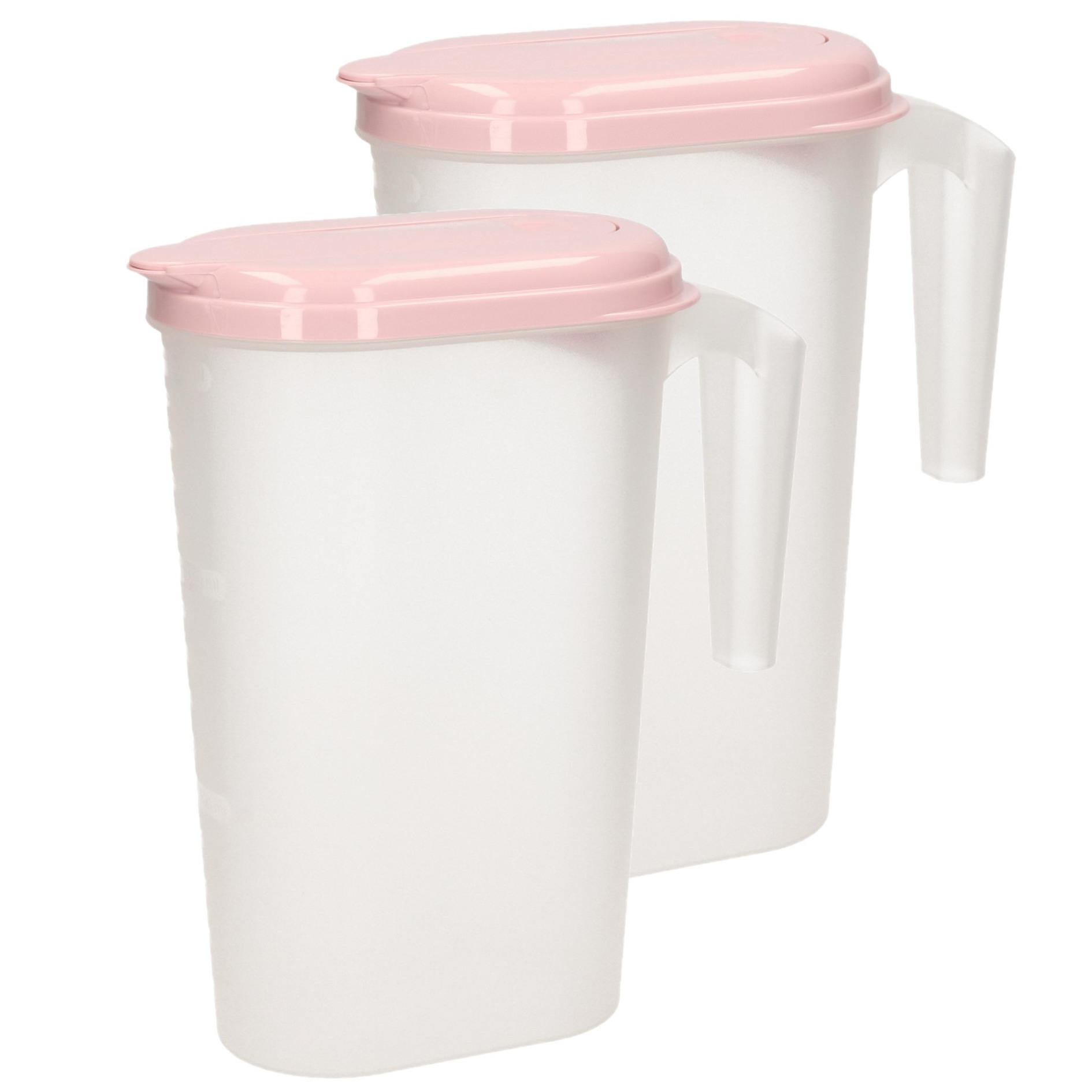 PlasticForte 2x stuks waterkan/sapkan transparant/roze met deksel 1.6 liter kunststof -