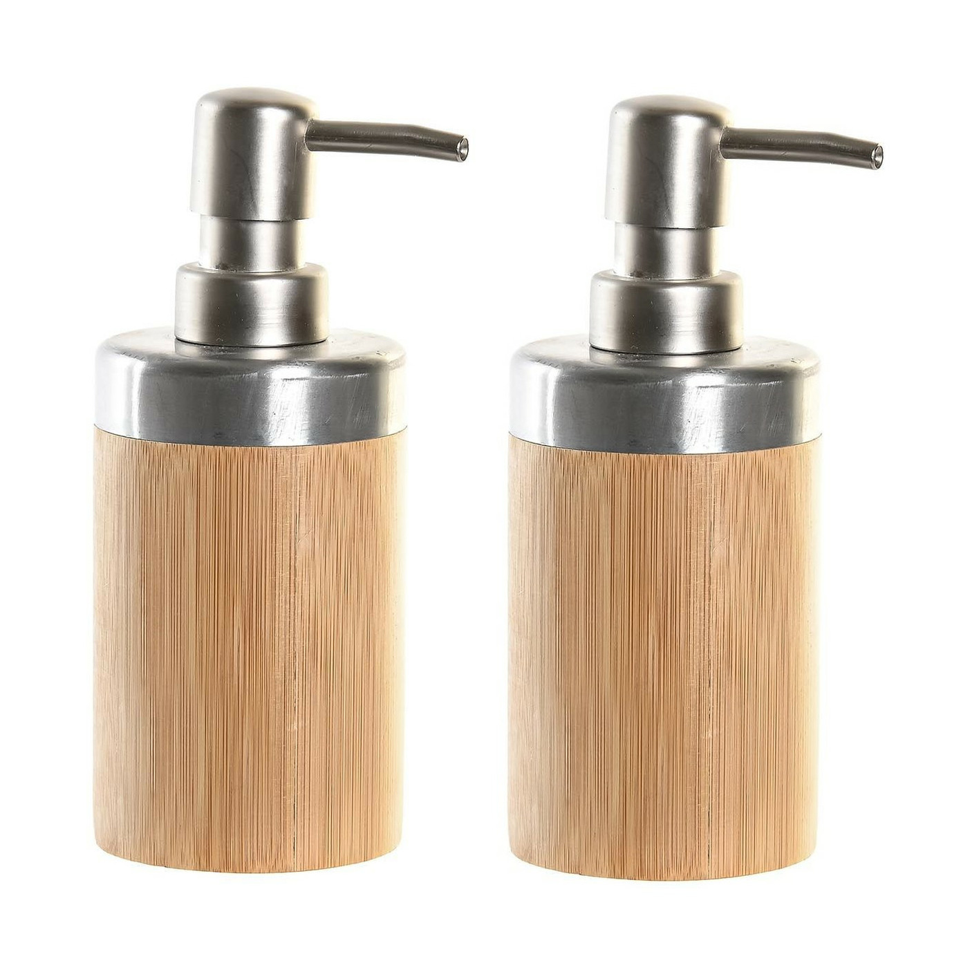 2x stuks zeeppompje-dispenser bruin bamboe hout 7 x 17 cm