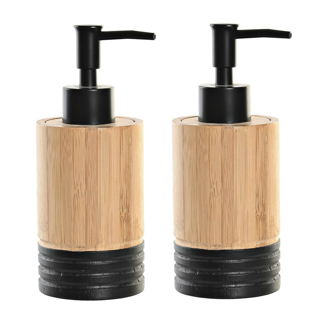 2x stuks zeeppompje-dispenser bruin-zwart bamboe hout 7 x 17 cm