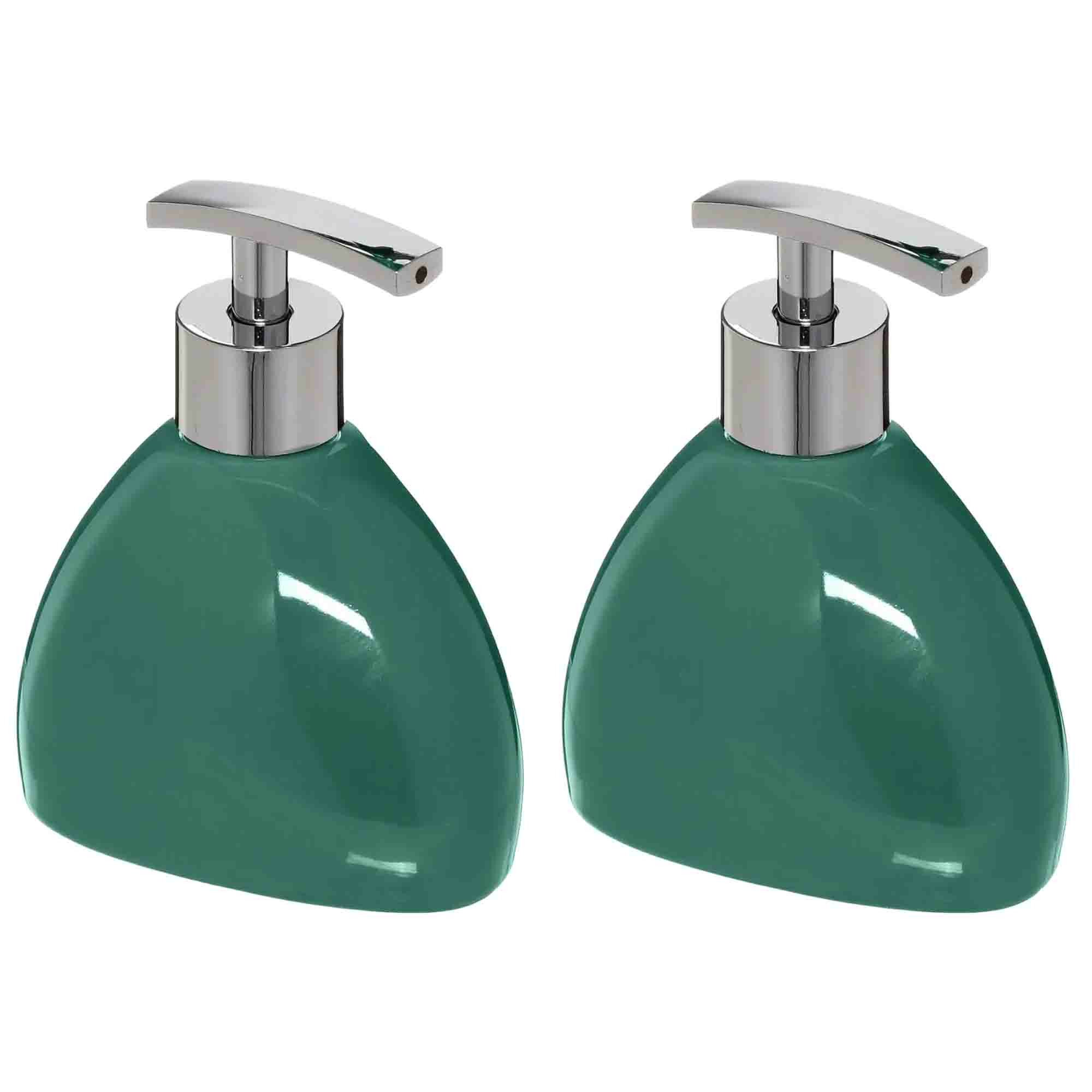 2x Stuks Zeeppompjes-zeepdispensers van keramiek smaragd groen 300 ml