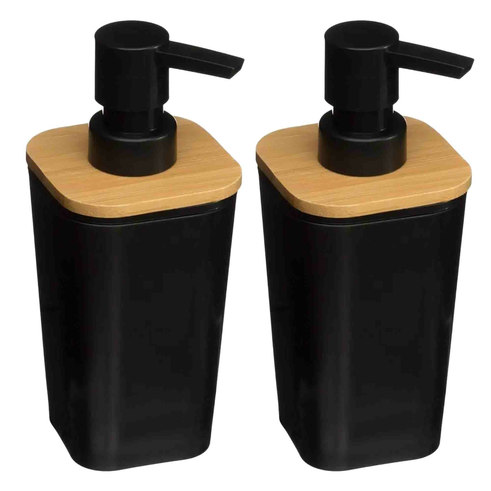 2x Stuks Zeeppompjes-zeepdispensers van kunststeen zwart 300 ml