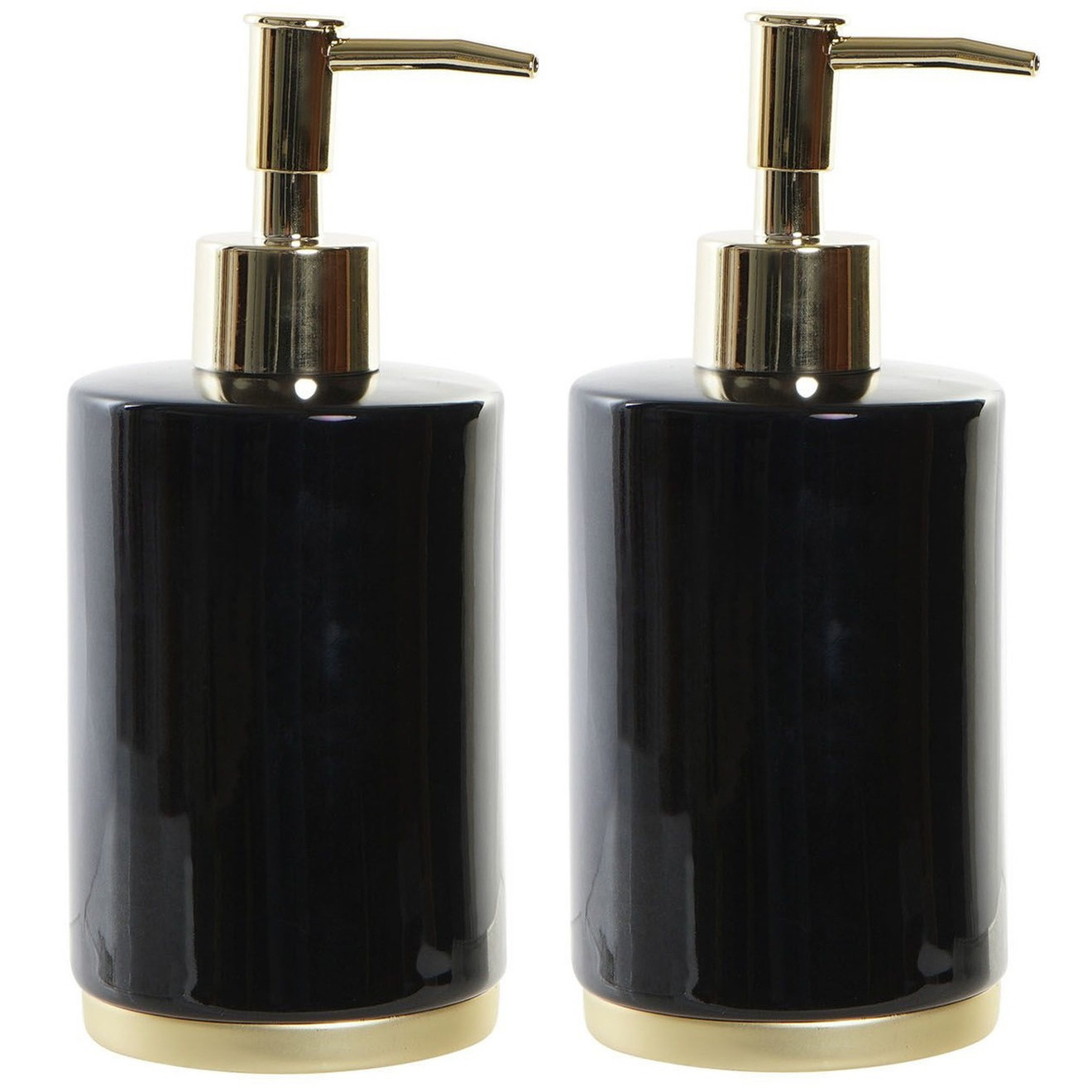 2x stuks zeeppompjes-zeepdispensers zwart en goudkleurig keramiek en metaal 350 ml